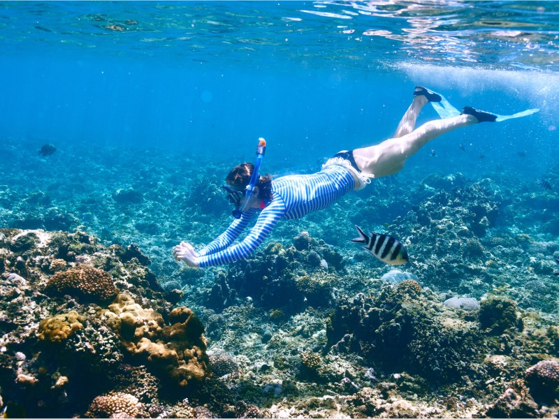 a woman swimming in the water